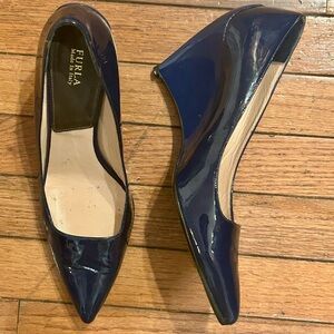 Furla Navy Blue Patent Leather Wedges